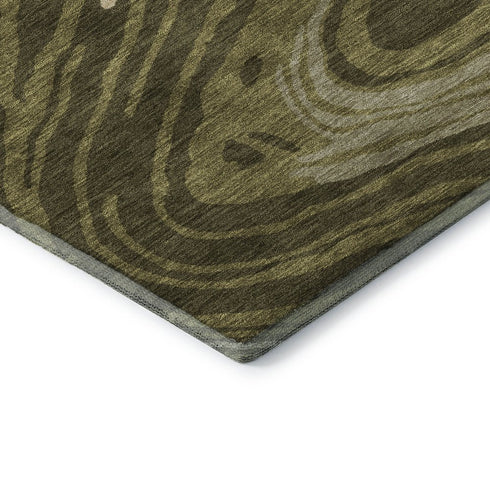 9' X 12' Olive Green Wheat And Ivory Abstract Washable Area Rug With UV Protection