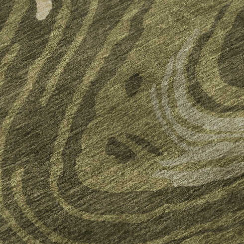 9' X 12' Olive Green Wheat And Ivory Abstract Washable Area Rug With UV Protection