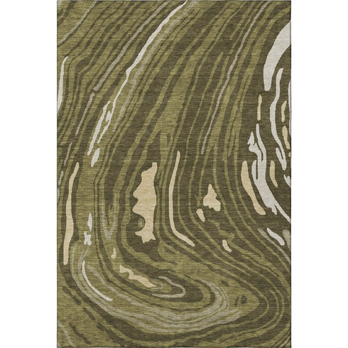 9' X 12' Olive Green Wheat And Ivory Abstract Washable Area Rug With UV Protection