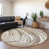 8' Taupe Ivory And Gold Abstract Washable Round Rug With UV Protection