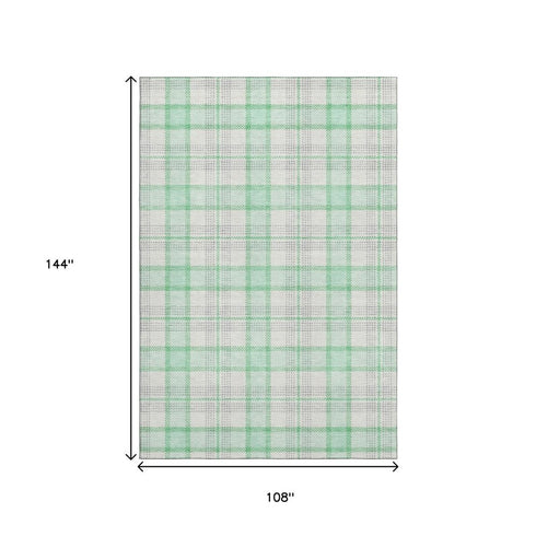 9' X 12' Aqua Ivory And Green Plaid Washable Area Rug With UV Protection