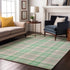 9' X 12' Aqua Ivory And Green Plaid Washable Area Rug With UV Protection