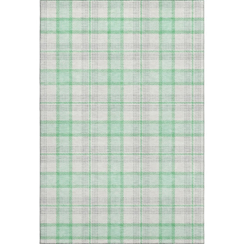 9' X 12' Aqua Ivory And Green Plaid Washable Area Rug With UV Protection