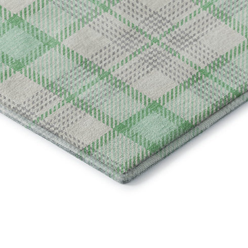 9' X 12' Aqua Ivory And Green Plaid Washable Area Rug With UV Protection