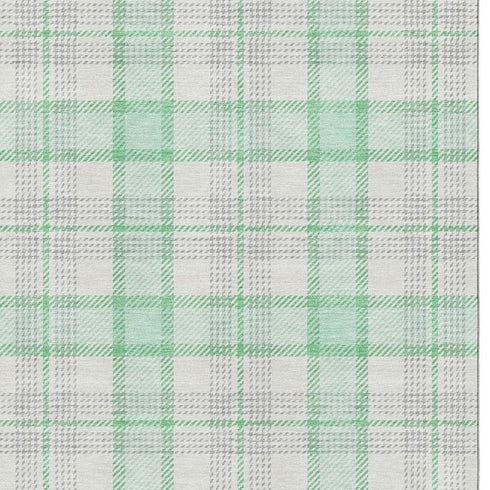 9' X 12' Aqua Ivory And Green Plaid Washable Area Rug With UV Protection