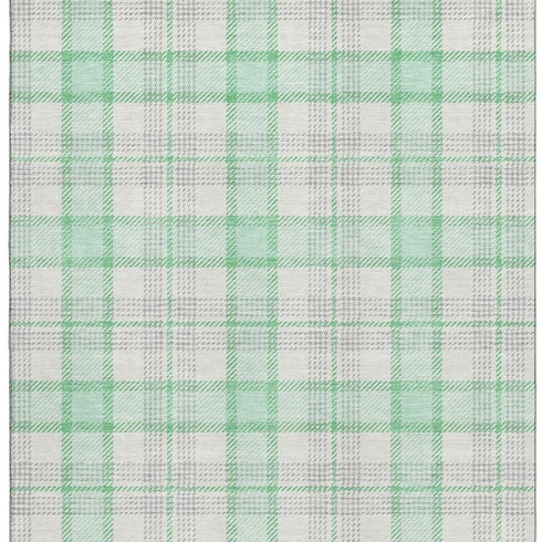9' X 12' Aqua Ivory And Green Plaid Washable Area Rug With UV Protection