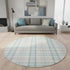 8' Sky Blue Ivory And Gray Plaid Washable Round Rug With UV Protection