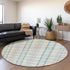 8' Sky Blue Ivory And Gray Plaid Washable Round Rug With UV Protection