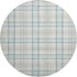 8' Sky Blue Ivory And Gray Plaid Washable Round Rug With UV Protection