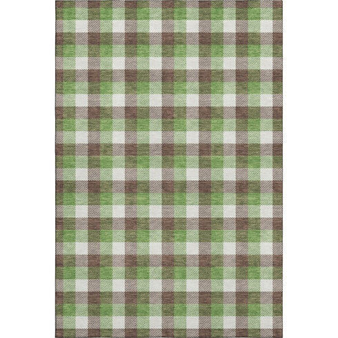 5' X 8' Brown Ivory And Green Plaid Washable Area Rug With UV Protection