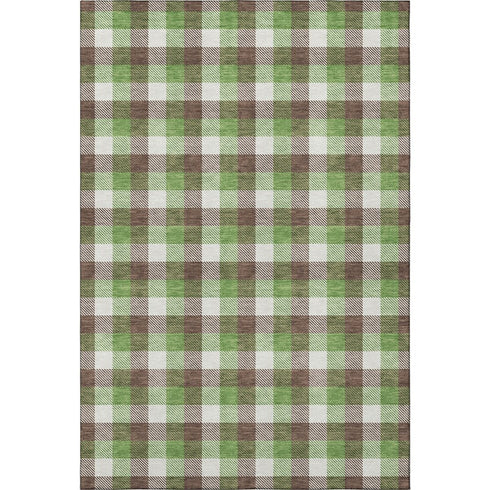 5' X 8' Brown Ivory And Green Plaid Washable Area Rug With UV Protection