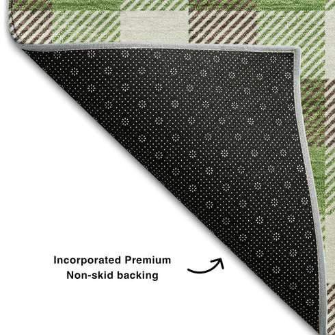 8' X 10' Brown Ivory And Green Plaid Washable Area Rug With UV Protection