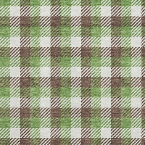 8' X 10' Brown Ivory And Green Plaid Washable Area Rug With UV Protection
