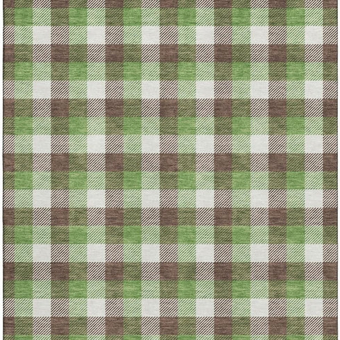 8' X 10' Brown Ivory And Green Plaid Washable Area Rug With UV Protection