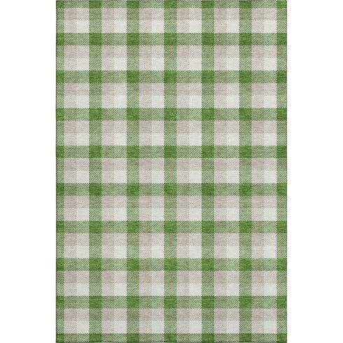 5' X 8' Emerald Beige And Ivory Plaid Washable Area Rug With UV Protection