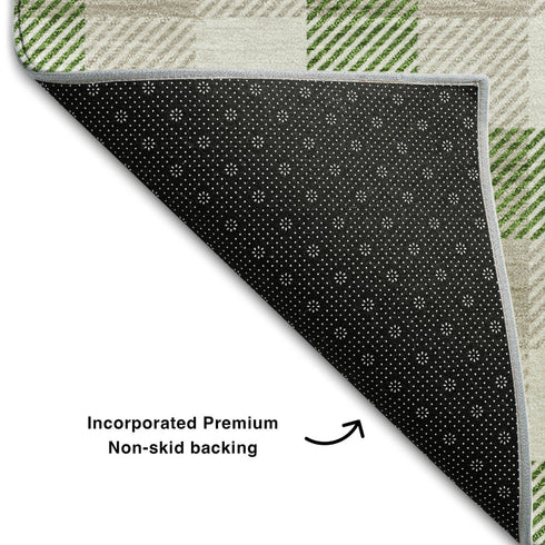 5' X 8' Emerald Beige And Ivory Plaid Washable Area Rug With UV Protection