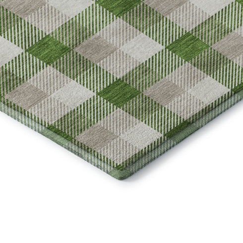5' X 8' Emerald Beige And Ivory Plaid Washable Area Rug With UV Protection