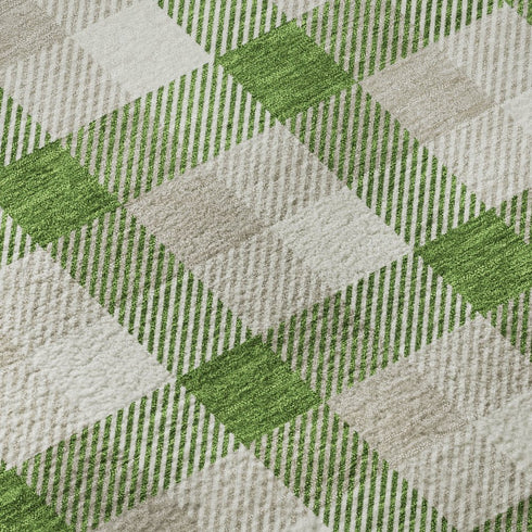 5' X 8' Emerald Beige And Ivory Plaid Washable Area Rug With UV Protection