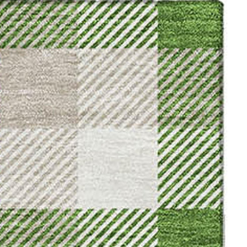 5' X 8' Emerald Beige And Ivory Plaid Washable Area Rug With UV Protection