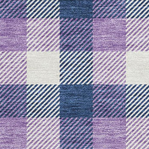 5' X 8' Navy Blue Ivory And Purple Plaid Washable Area Rug With UV Protection
