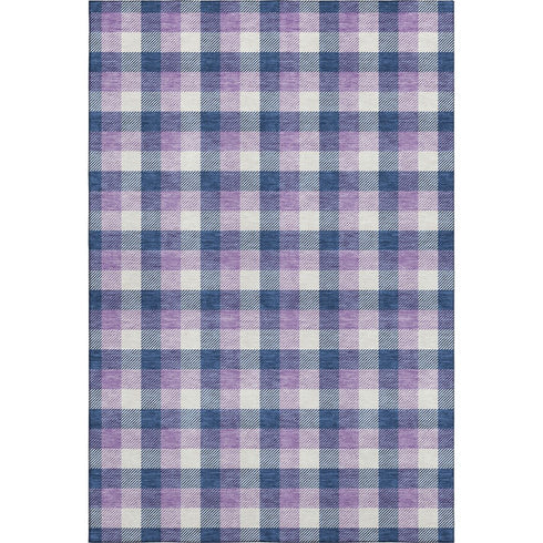 8' X 10' Navy Blue Ivory And Purple Plaid Washable Area Rug With UV Protection