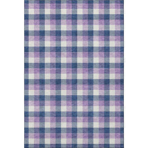8' X 10' Navy Blue Ivory And Purple Plaid Washable Area Rug With UV Protection