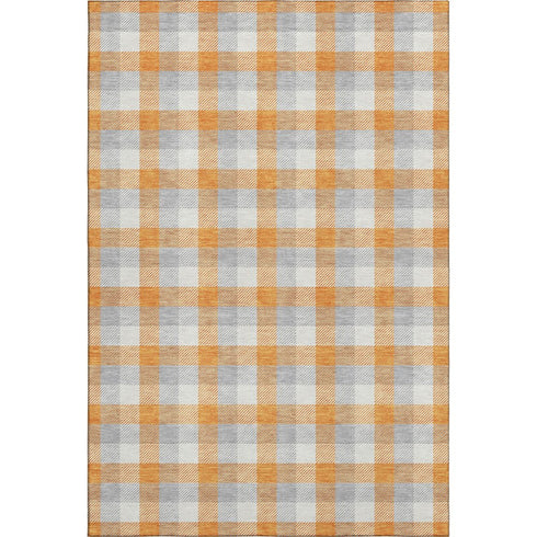 5' X 8' Orange Ivory And Gray Plaid Washable Area Rug With UV Protection