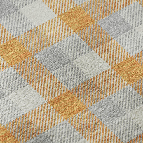5' X 8' Orange Ivory And Gray Plaid Washable Area Rug With UV Protection
