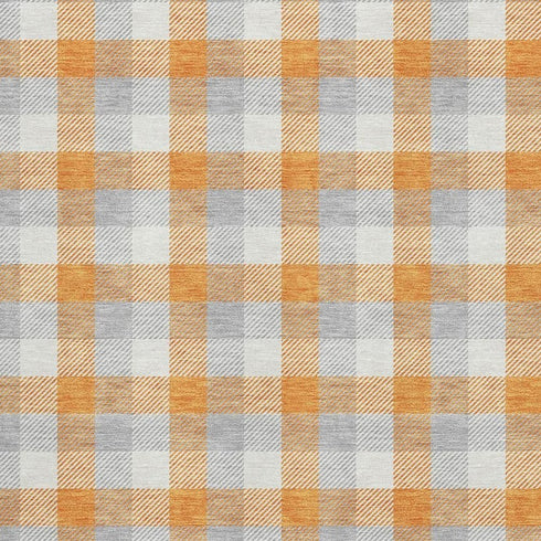 8' X 10' Orange Ivory And Gray Plaid Washable Area Rug With UV Protection