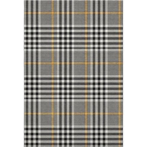 5' X 8' Black Ivory And Gold Plaid Washable Area Rug With UV Protection
