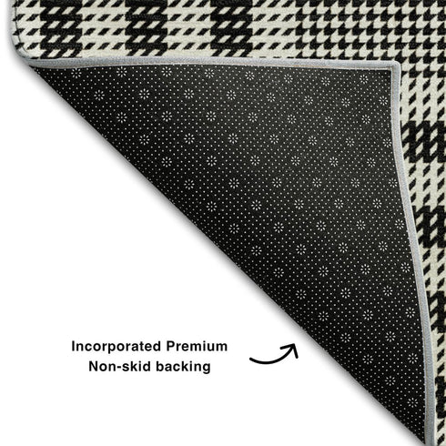 8' X 10' Black Ivory And Gold Plaid Washable Area Rug With UV Protection