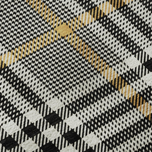 8' X 10' Black Ivory And Gold Plaid Washable Area Rug With UV Protection
