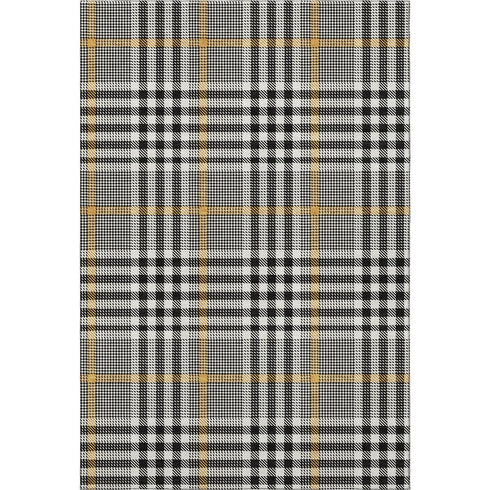 8' X 10' Black Ivory And Gold Plaid Washable Area Rug With UV Protection