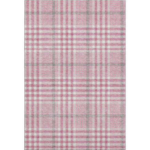 5' X 8' Blush Ivory And Gray Plaid Washable Area Rug With UV Protection