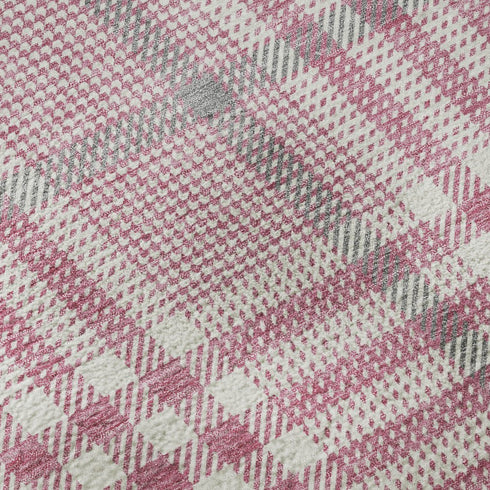 5' X 8' Blush Ivory And Gray Plaid Washable Area Rug With UV Protection
