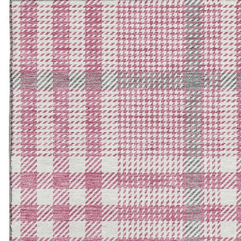 5' X 8' Blush Ivory And Gray Plaid Washable Area Rug With UV Protection