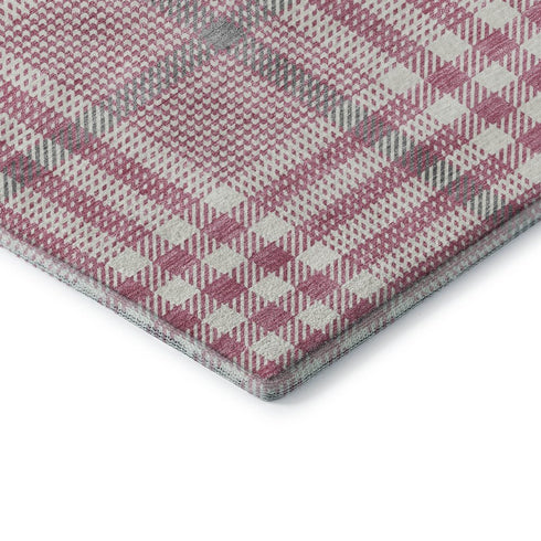 8' X 10' Blush Ivory And Gray Plaid Washable Area Rug With UV Protection
