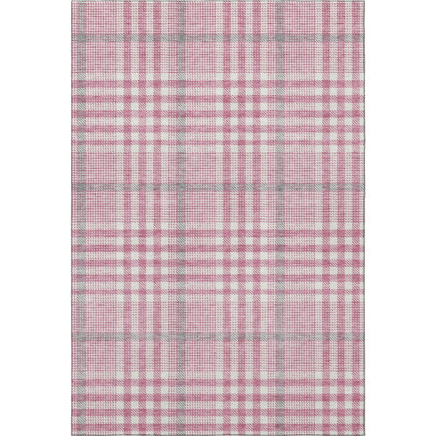 8' X 10' Blush Ivory And Gray Plaid Washable Area Rug With UV Protection
