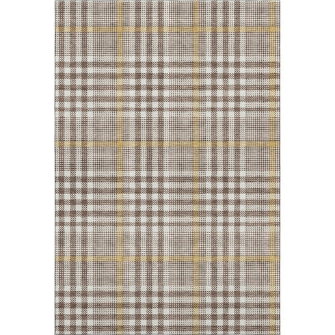 5' X 8' Brown Ivory And Gold Plaid Washable Area Rug With UV Protection