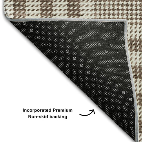 5' X 8' Brown Ivory And Gold Plaid Washable Area Rug With UV Protection