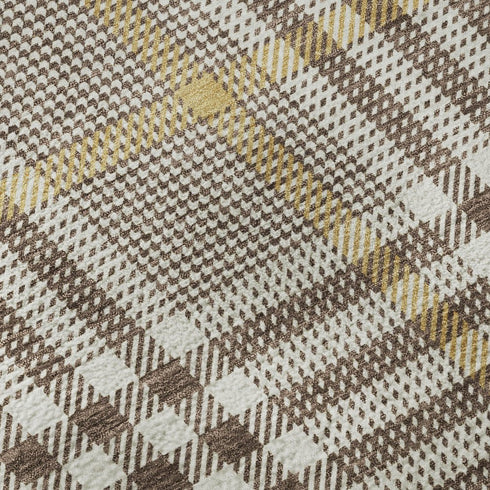5' X 8' Brown Ivory And Gold Plaid Washable Area Rug With UV Protection