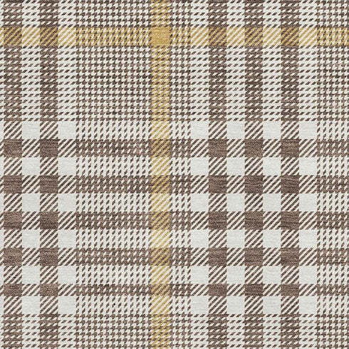 5' X 8' Brown Ivory And Gold Plaid Washable Area Rug With UV Protection