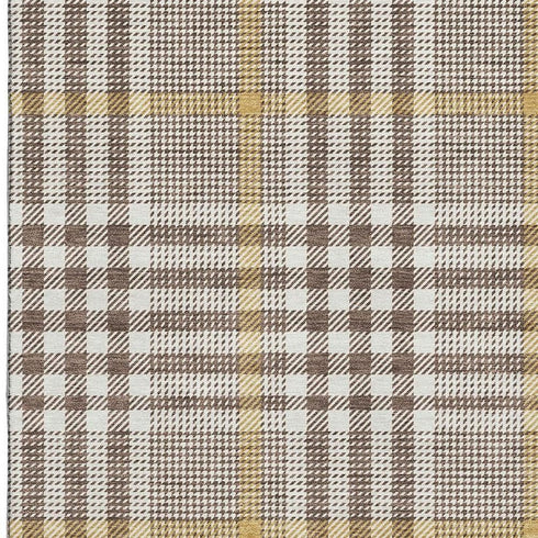 5' X 8' Brown Ivory And Gold Plaid Washable Area Rug With UV Protection