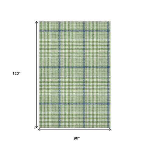 8' X 10' Green Ivory And Blue Plaid Washable Area Rug With UV Protection