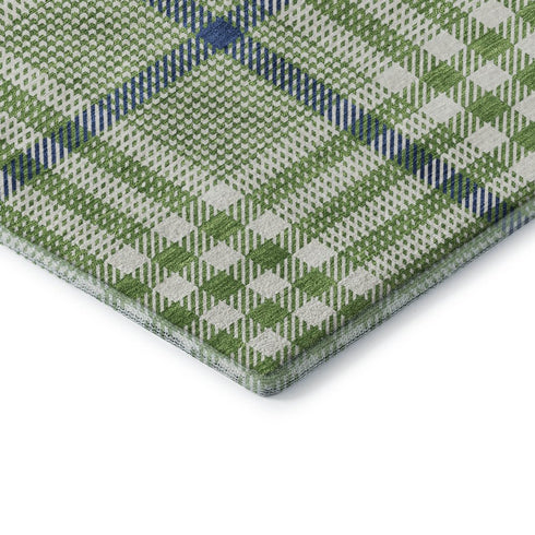 8' X 10' Green Ivory And Blue Plaid Washable Area Rug With UV Protection