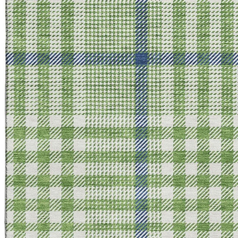 8' X 10' Green Ivory And Blue Plaid Washable Area Rug With UV Protection