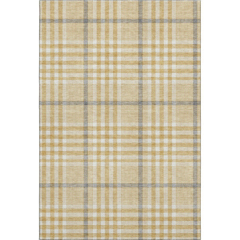 5' X 8' Gold Ivory And Gray Plaid Washable Area Rug With UV Protection