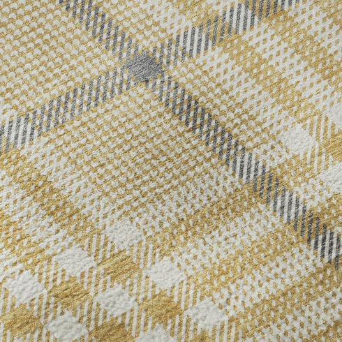 5' X 8' Gold Ivory And Gray Plaid Washable Area Rug With UV Protection