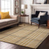 9' X 12' Gold Ivory And Gray Plaid Washable Area Rug With UV Protection