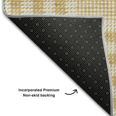 9' X 12' Gold Ivory And Gray Plaid Washable Area Rug With UV Protection